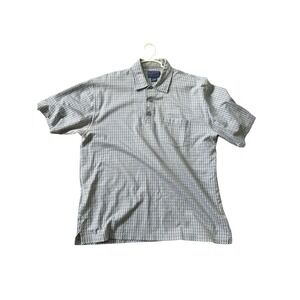 Pendleton Men's Diamond Print Blue Gray Cotton‎ Short Sleeve Polo Shirt Large